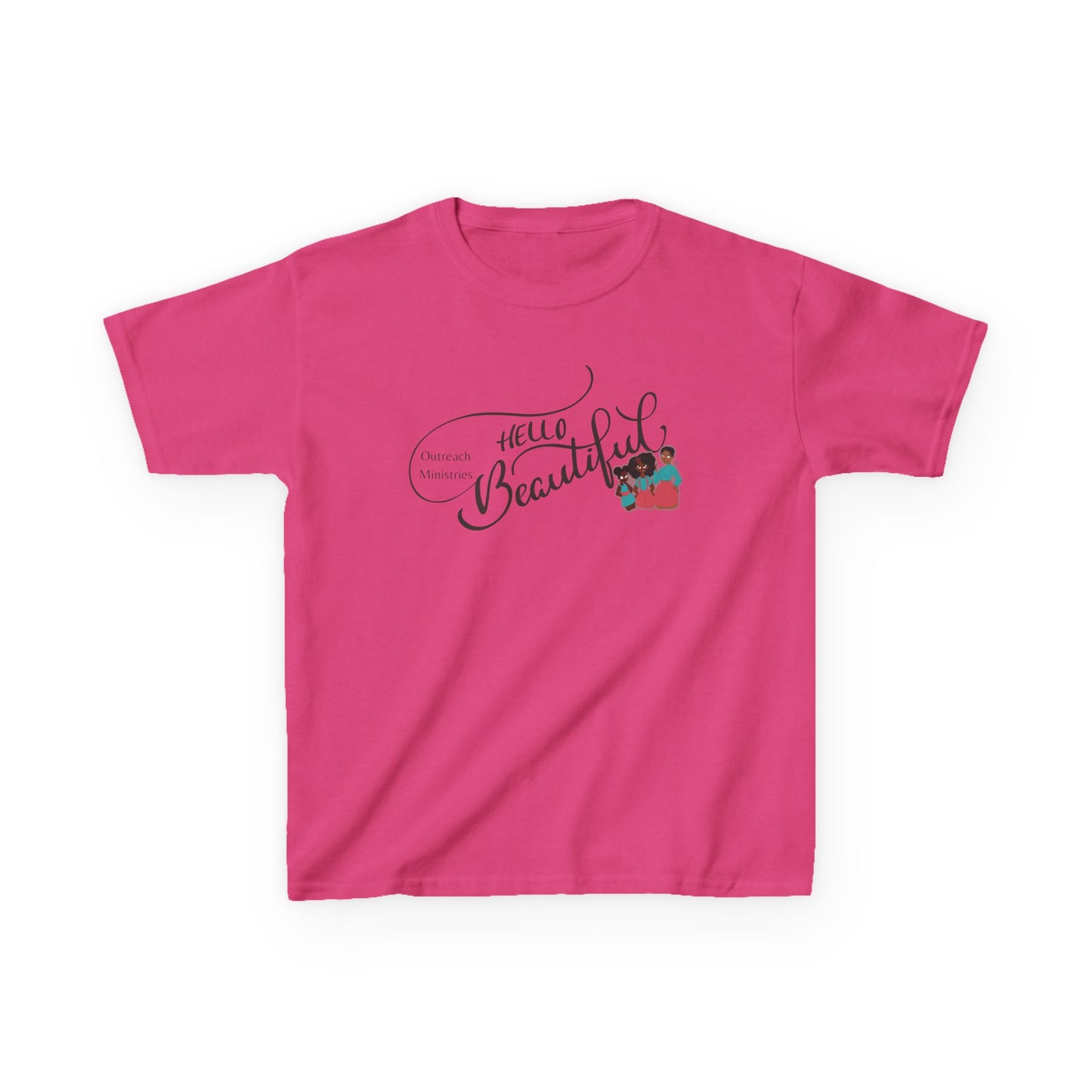 Hello Beautiful Kids Tee - Inspirational Pink T-Shirt for Children - The Black Tee Xchange