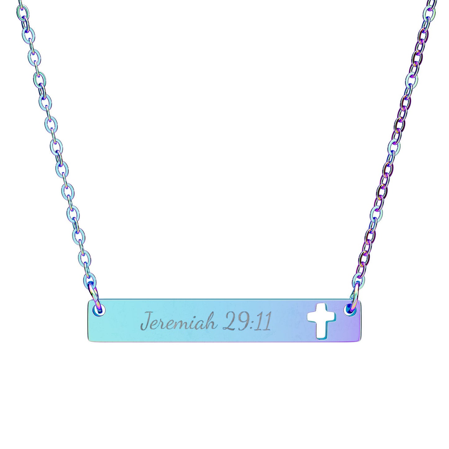 Engraved Cross Bar Necklace - Personalized Scripture Jewelry