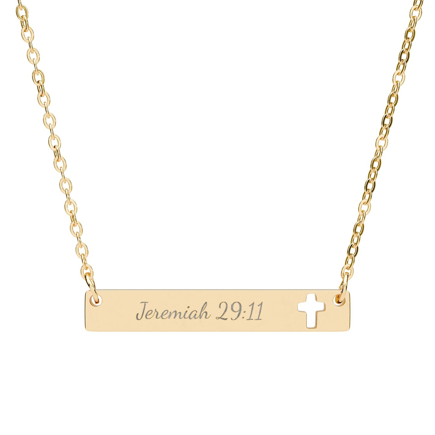 Engraved Cross Bar Necklace - Personalized Scripture Jewelry