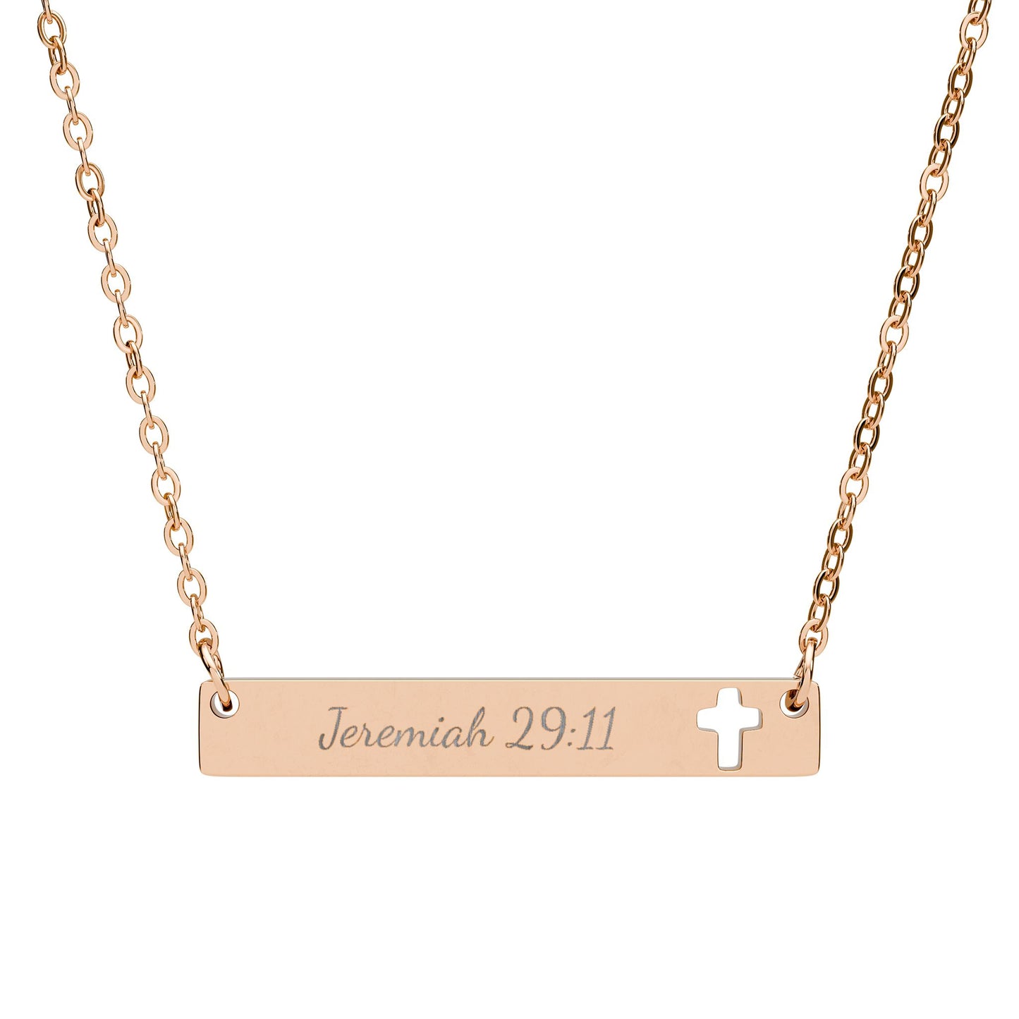 Engraved Cross Bar Necklace - Personalized Scripture Jewelry
