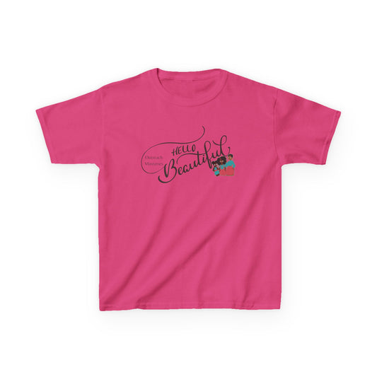 Hello Beautiful Kids Tee - Inspirational Pink T-Shirt for Children - The Black Tee Xchange