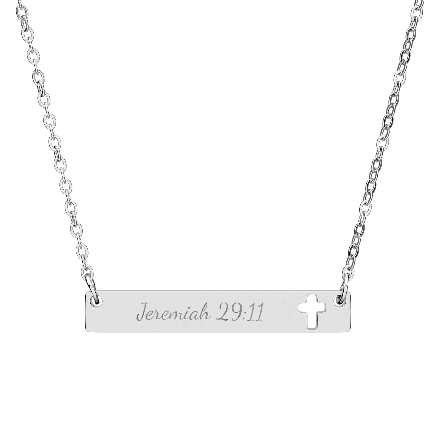 Engraved Cross Bar Necklace - Personalized Scripture Jewelry