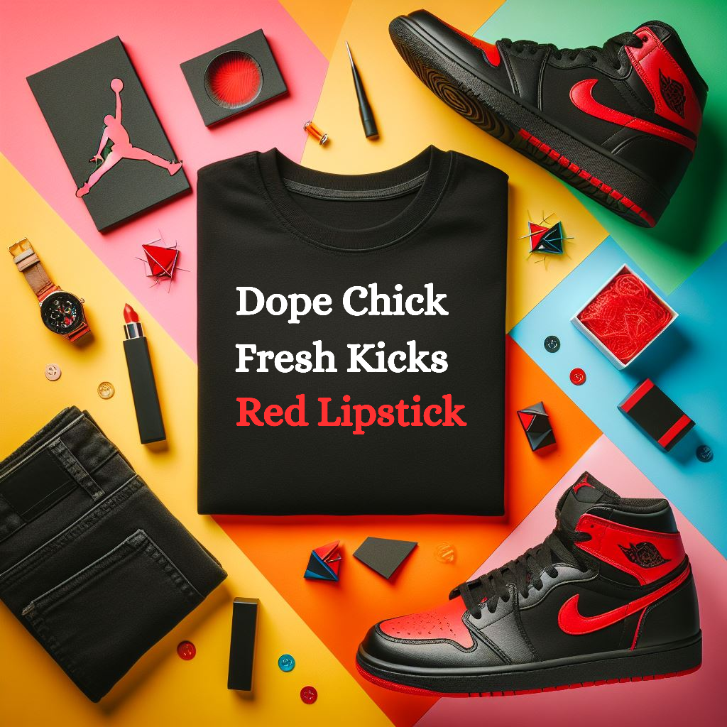 Dope Chick Fresh Kicks Red Lippie Black Tee - The Black Tee Xchange